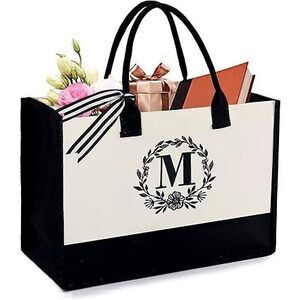 Embroidery Initial Canvas Tote Bag Monogram Personalized Gifts Bags For Birthday